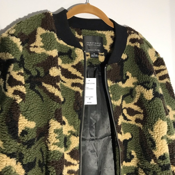 NWT Sanctuary Camo Sherpa Bomber Jacket Coat - Picture 3 of 7